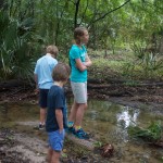 Firstday students enjoying the stream after a rain.